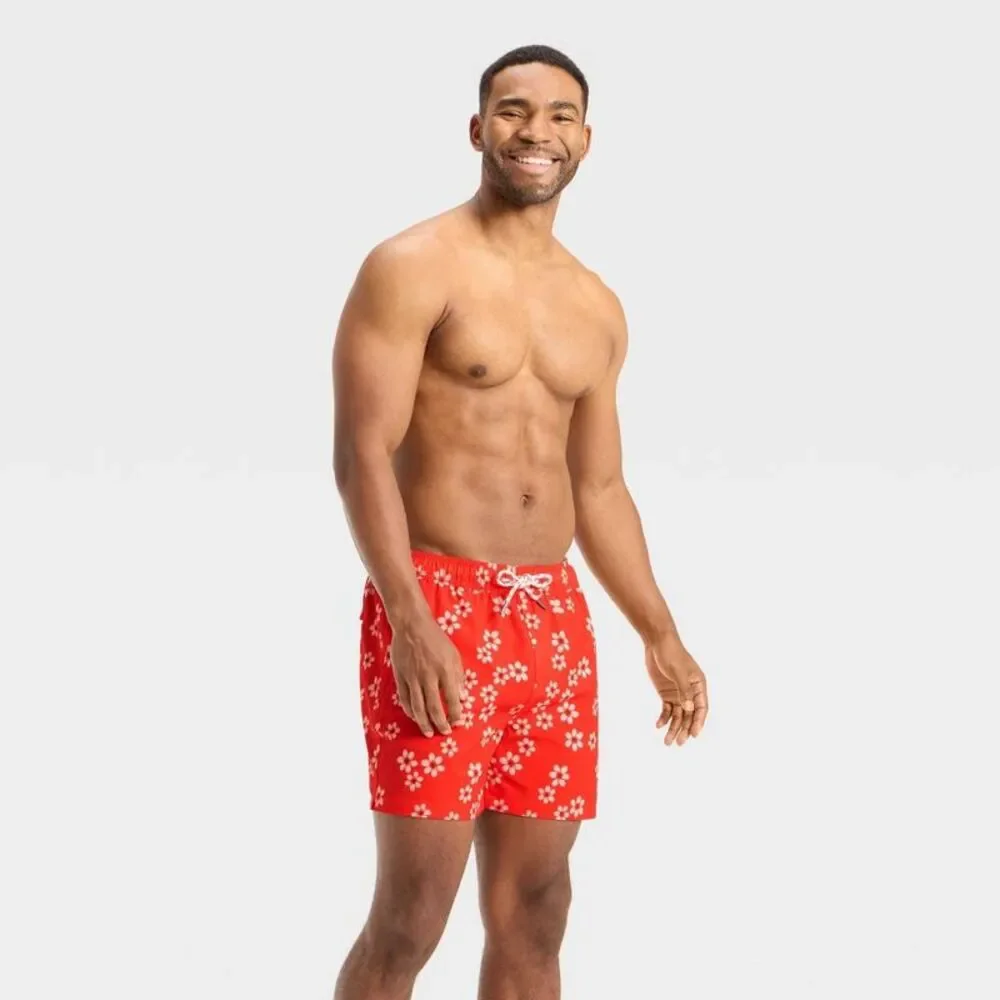 Goodfellow & Co - Men's 5'' Floral Print E-waist Swim Trunks - Goodf Red